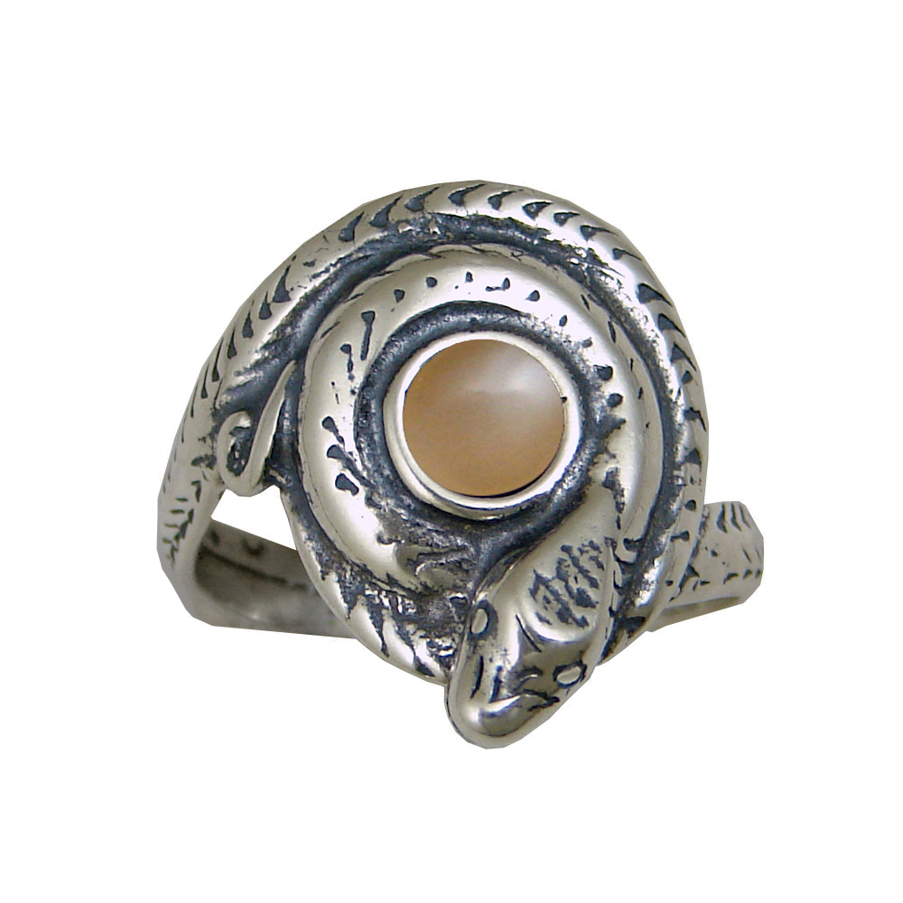 Sterling Silver Snake Ring With Peach Moonstone Size 10